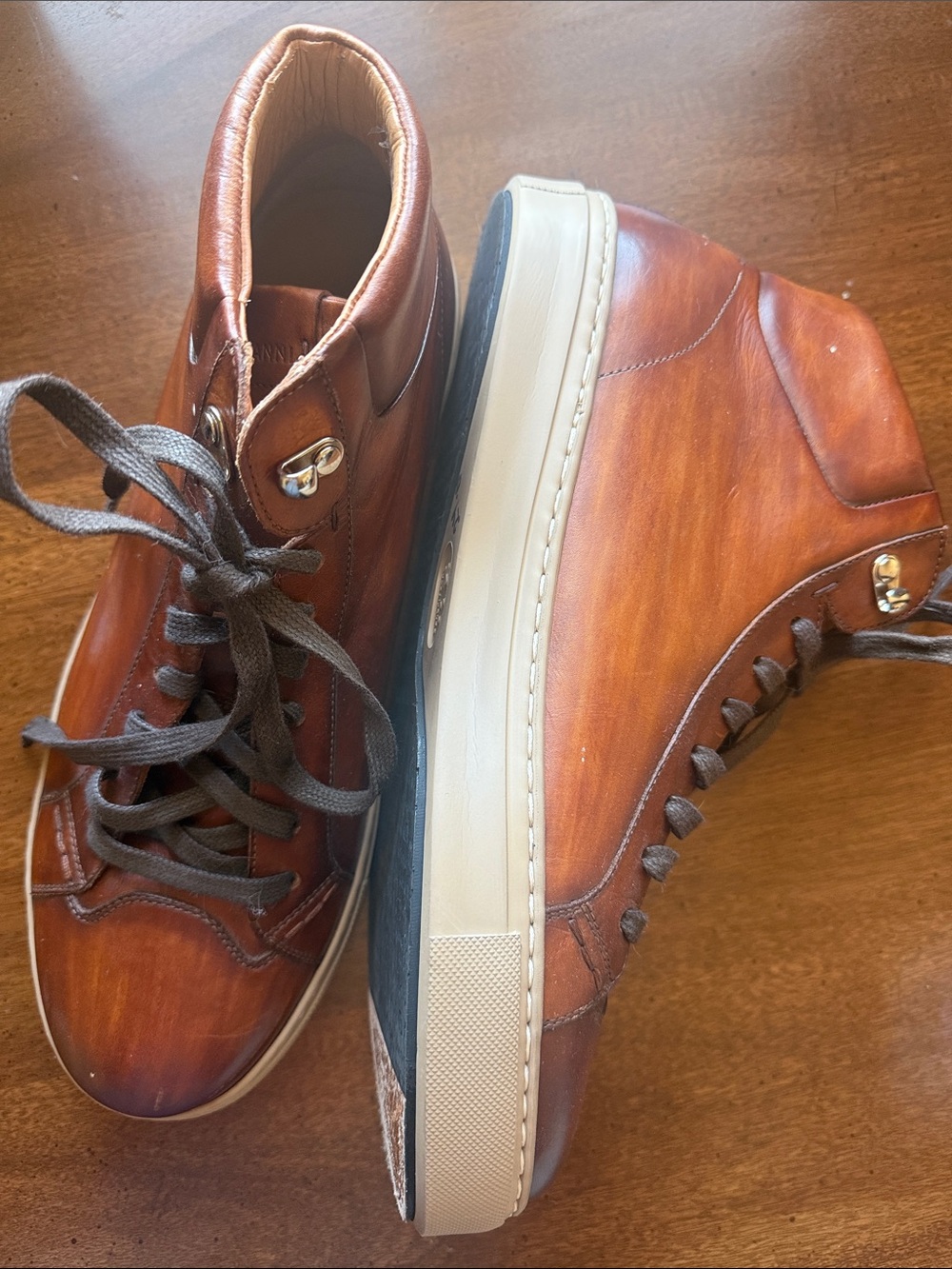 Magnanni Tan Brown Leather High-Top Sneakers